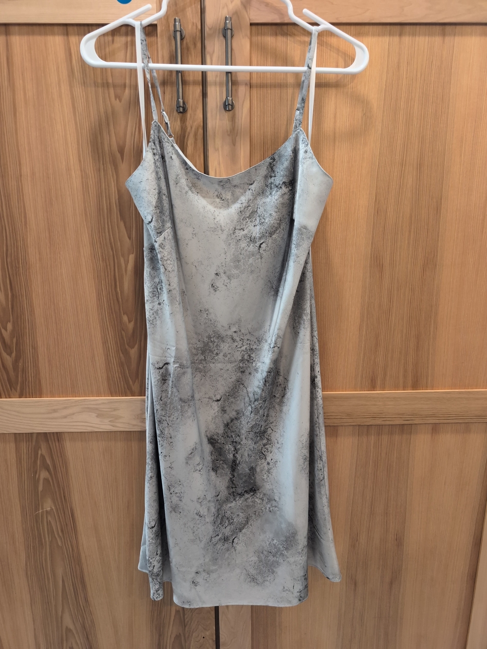 Calvin Klein Gray Marble-Print Mini Slip Dress